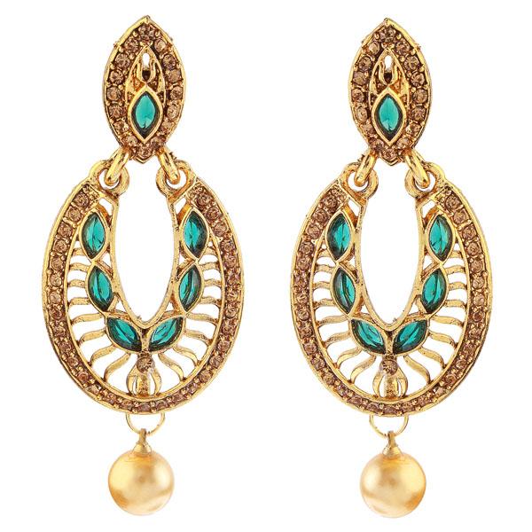 Kriaa Gold Plated Green Stone Dangler Earrings - 1307408C