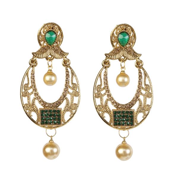 Kriaa Gold Plated Green Austrian Stone Dangler Earrings - 1307414A