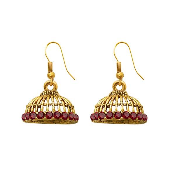 Kriaa Gold Plated Maroon Austrian Stone Jhumki Earrings - 1307501I