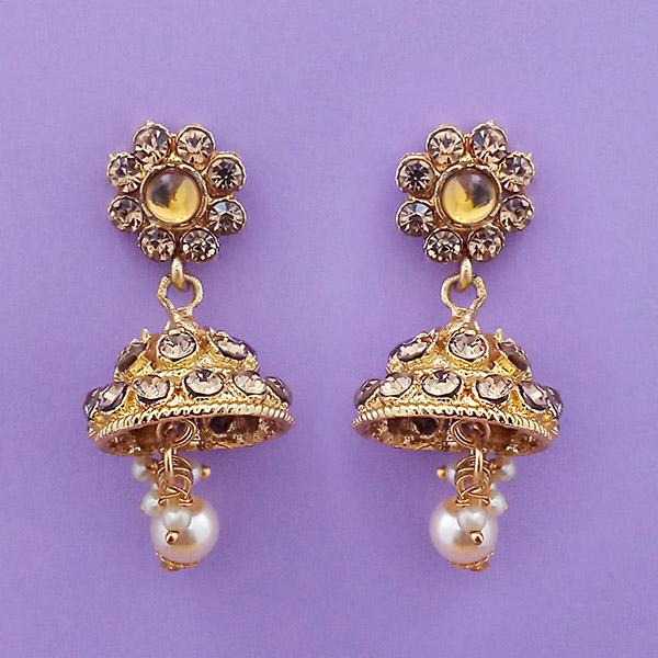Kriaa Gold Plated Brown Stone Pearl Jhumki Earrings