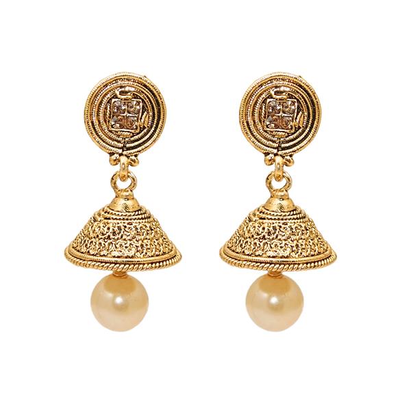 Kriaa Pearl Austrian Stone Gold Plated Jhumki Earrings - 1307617