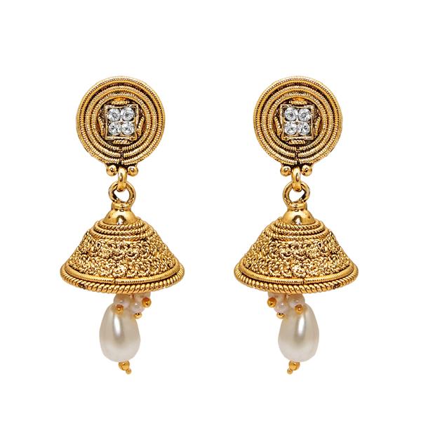 Kriaa Gold Plated Pearl Austrian Stone Jhumki Earrings - 1307618