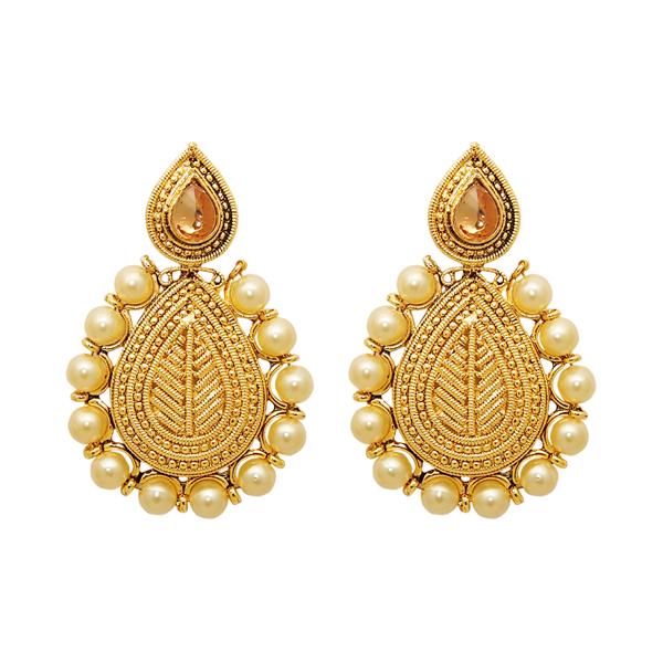 Kriaa Zinc Alloy Gold Plated  Pearl Dangler Earrings - 1307627