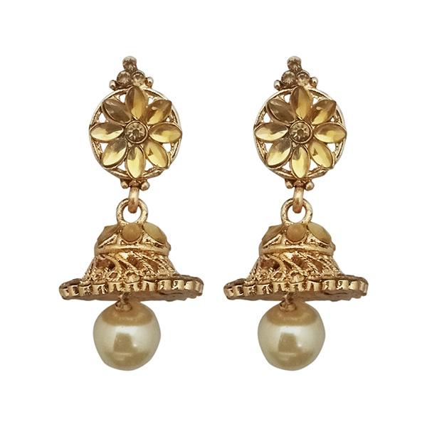 Kriaa Gold Plated Brown Stone Pearl Jhumki Earrings - 1307633