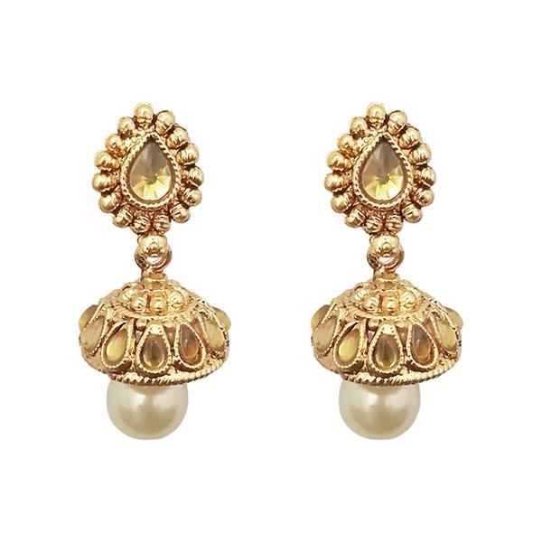 Kriaa Gold Plated Brown Stone Pearl Jhumki Earrings - 1307634