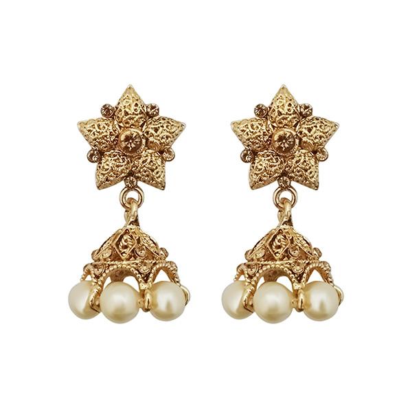 Kriaa Gold Plated Floral Design Pearl Jhumki Earrings - 1307635