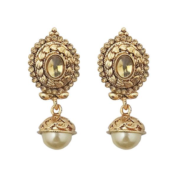 Kriaa Gold Plated Brown Stone Pearl Jhumki Earrings - 1307636