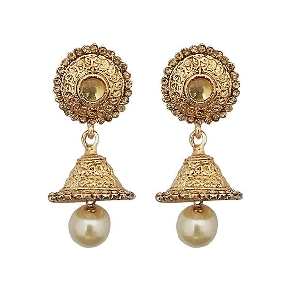 Kriaa Gold Plated Brown Stone Pearl Jhumki Earrings - 1307637