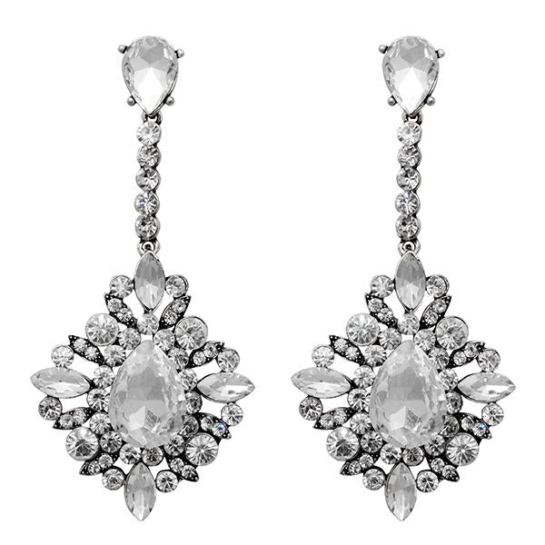 Yoona Rhodium Plated Austrian Stone Dangler Earrings - 1307714A