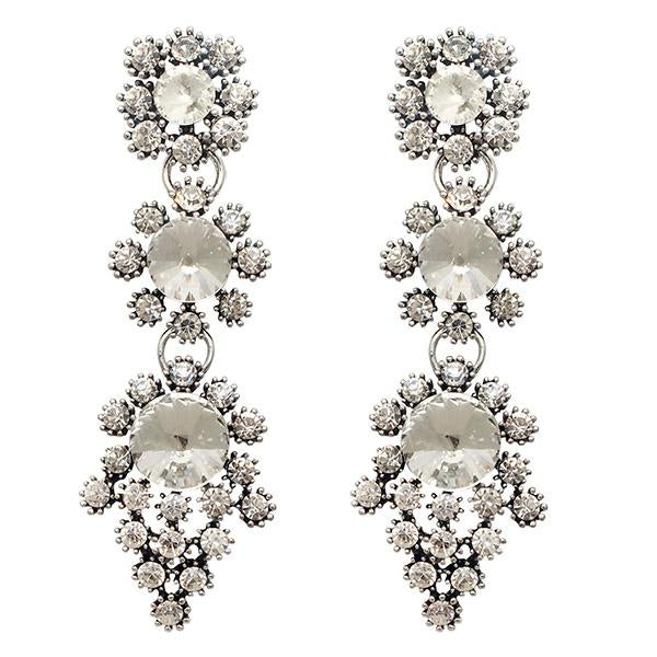 Jeweljunk Austrian Stone Rhodium Plated Dangler Earrings - 1307729A