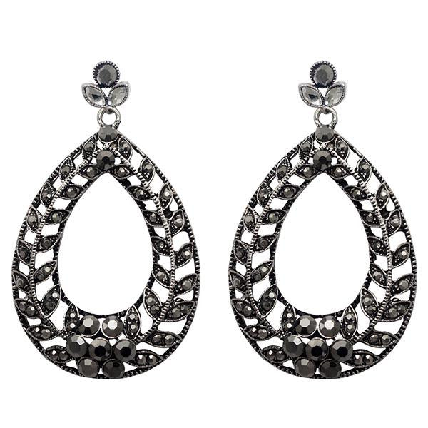 Yoona Black Marcasite Stone Oxidised Dangler Earrings - 1307736A