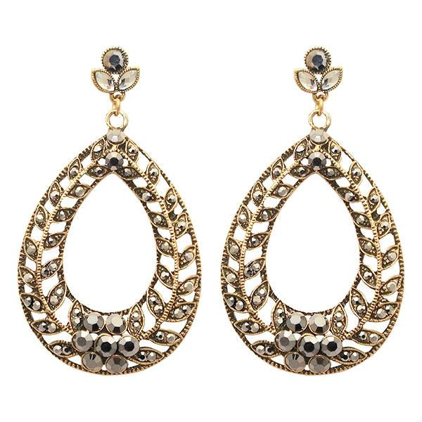 Jeweljunk Marcasite Stone Antique Gold Plated Dangler Earrings - 1307736B