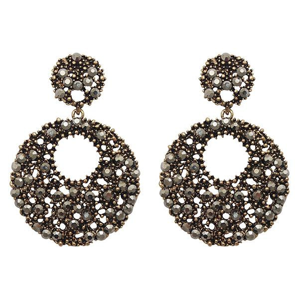 Jeweljunk Antique Gold Plated Marcasite Stone Dangler Earrings - 1307742B