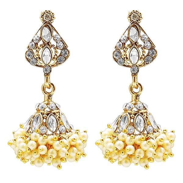 Kriaa White Austrian Stone Gold Plated Dangler Earrings - 1307813A