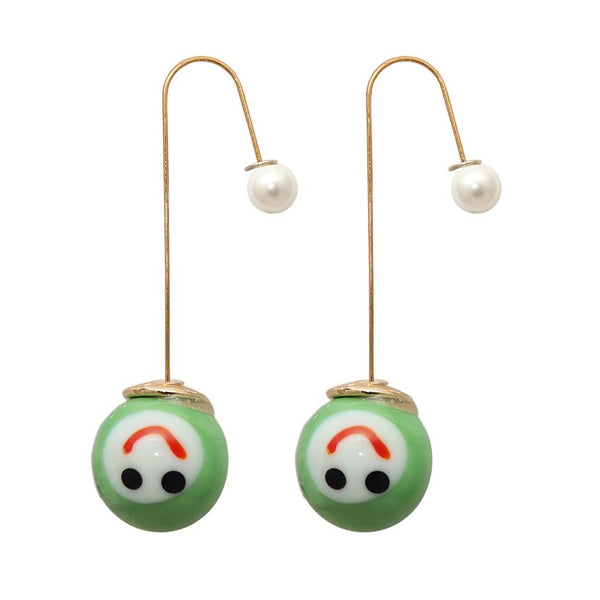 Urthn Gold Plated U-Shaped Double Sided Pearl Ball Dangler Earrings - 1307909