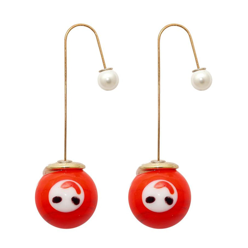 Urthn Gold Plated U-Shaped Double Sided Pearl Ball Dangler Earrings - 1307912