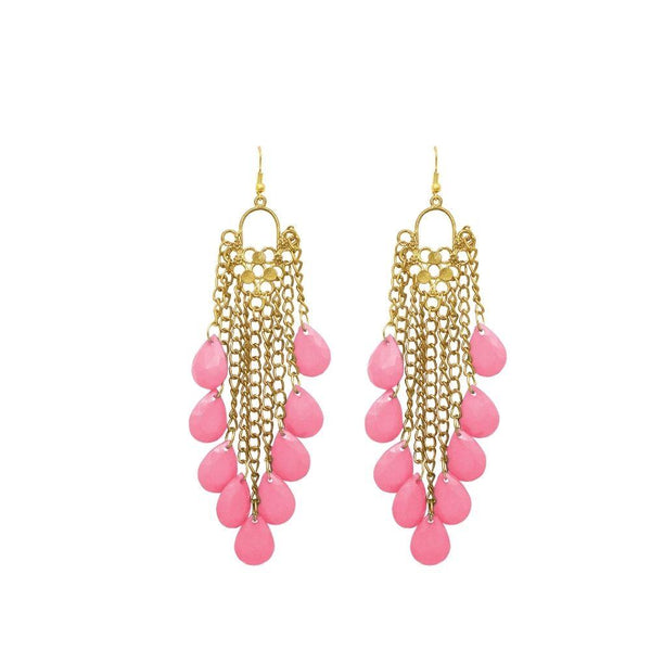 Urthn Gold Plated Pink Drop Dangler Earrings - 1307964F