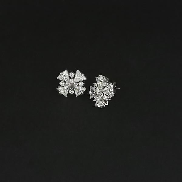 Urthn AD Stone Rhodium Plated Stud Earrings - 1308051B