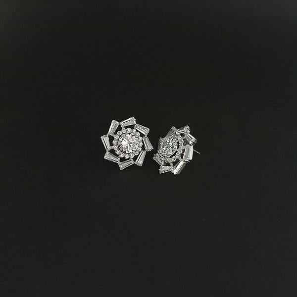 Urthn AD Stone Rhodium Plated Stud Earrings - 1308055