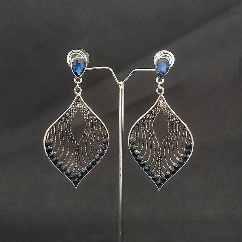 Jeweljunk Silver Plated Blue Austrian Stone Dangler earrings