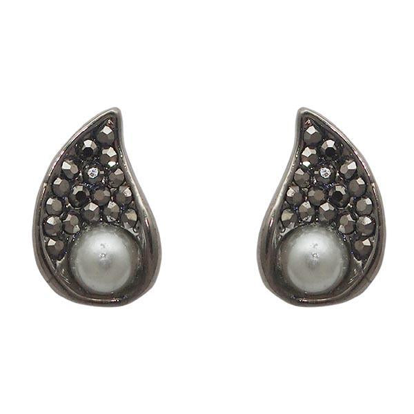 The99Jewel Marcasite Stone Black Pearl Stud Earrings - 1308201