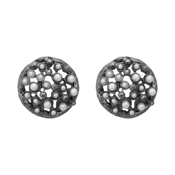 Kriaa Marcasite Stone Black Pearl Stud Earrings