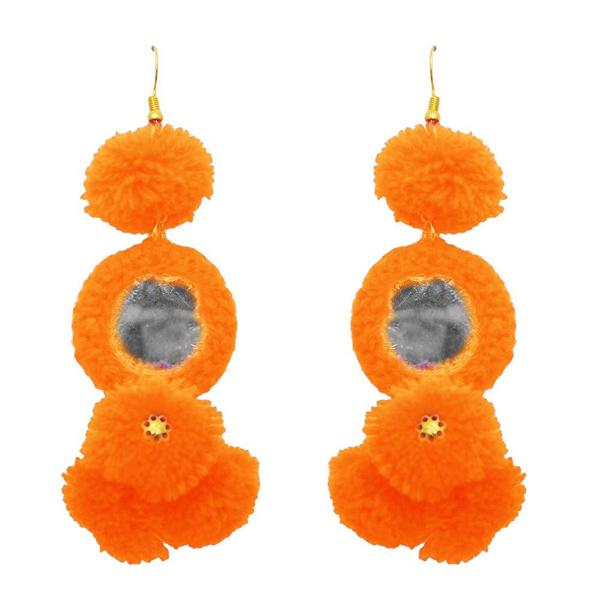 Jeweljunk Gold Plated Orange Thread Mirror Earrings - 1308306E