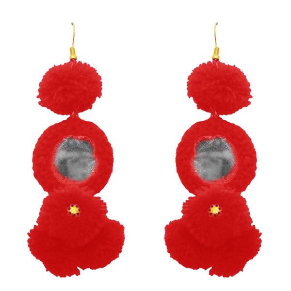 Jeweljunk Gold Plated Red Thread Mirror Earrings - 1308306H