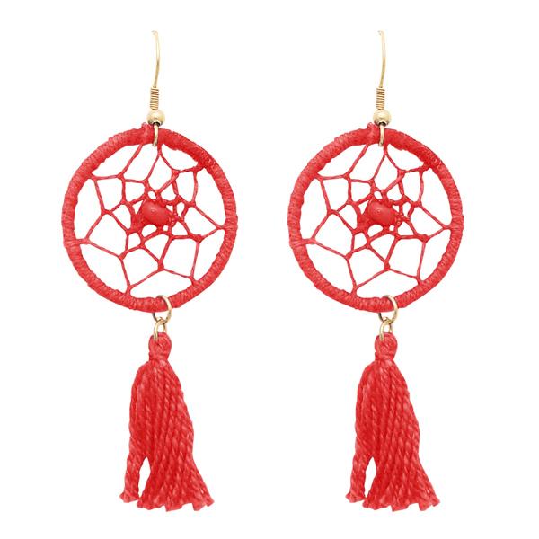 Jeweljunk Gold Plated Red Thread Beads Ring Earrings - 1308310A