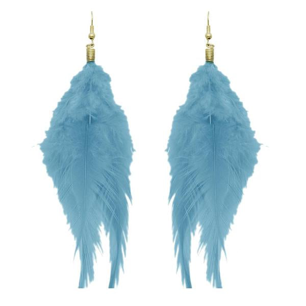 Tip Top Fashions Gold Plated Blue Feather Earrings - 1308316A