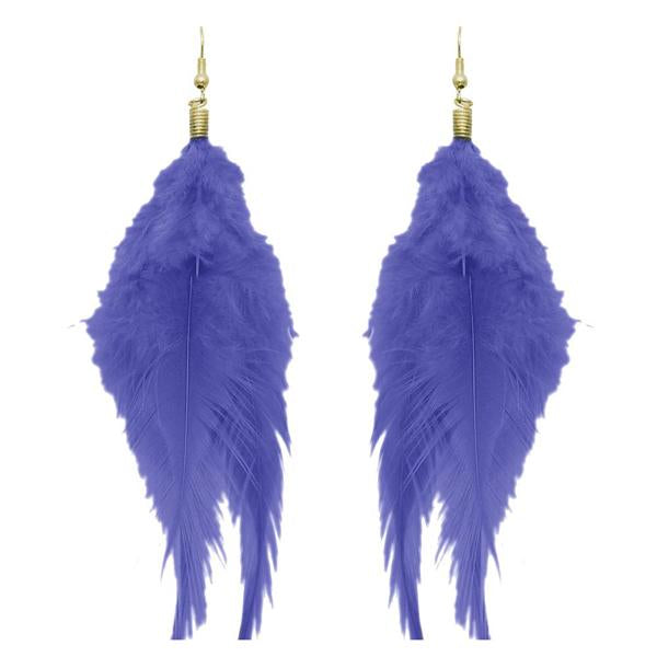 Tip Top Fashions Gold Plated Blue Feather Earrings - 1308316F