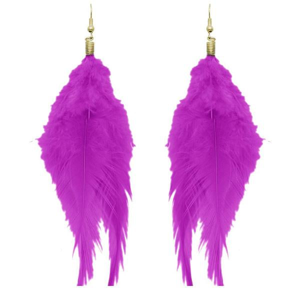 Tip Top Fashions Gold Plated Purple Feather Earrings - 1308316H