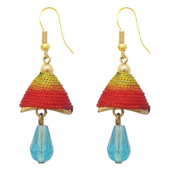 The99Jewel Gold Plated Multicolour Thread Drop Earrings - 1308322A