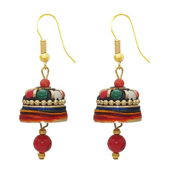 Kriaa Multi Thread Beads Gold Plated Jhumki Earrings - 1308323