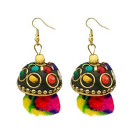 Kriaa Gold Plated Multi Beads Pom Pom Earrings - 1308325