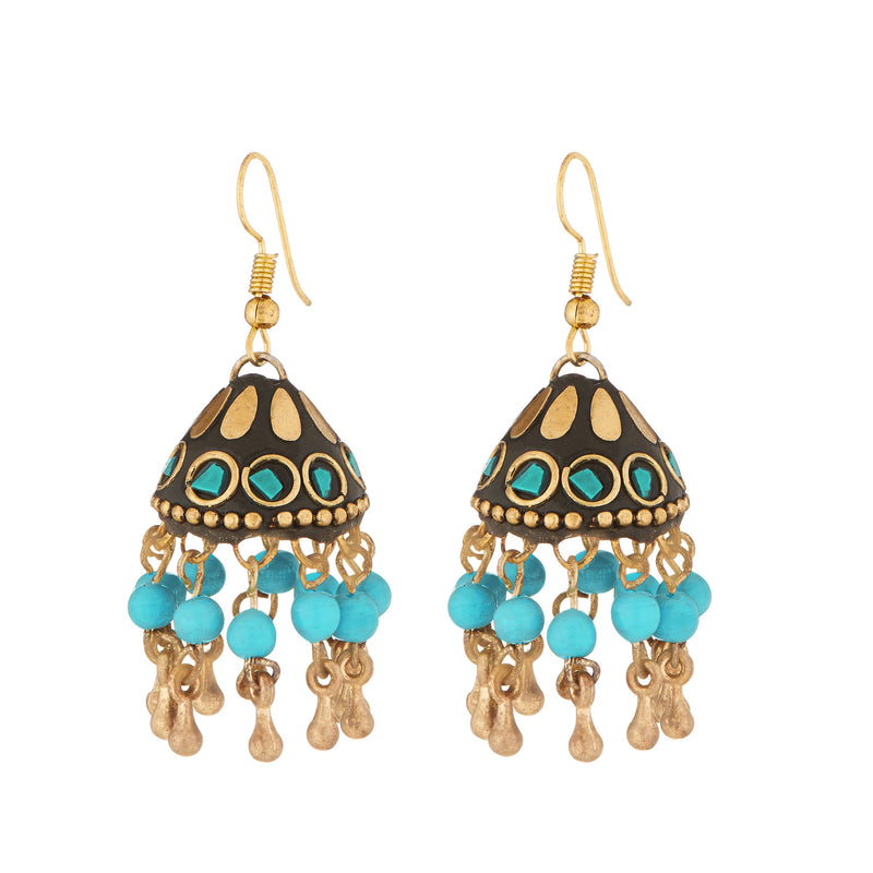 Jeweljunk Meenakari Gold Plated Beads Jhumki Earrings - 1308328B