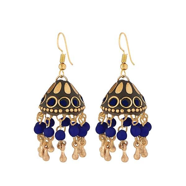 Kriaa Blue Beads Gold Plated Jhumki Earrings - 1308328D