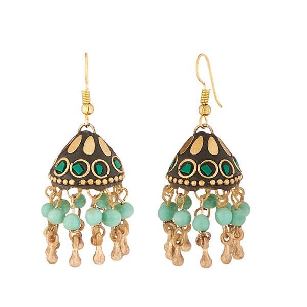 Kriaa White Beads Gold Plated Jhumki Earrings - 1308328E