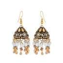 Kriaa White Beads Gold Plated Jhumki Earrings - 1308328F