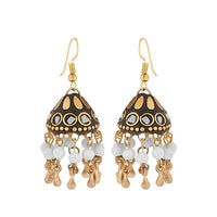 Kriaa White Beads Gold Plated Jhumki Earrings - 1308328F