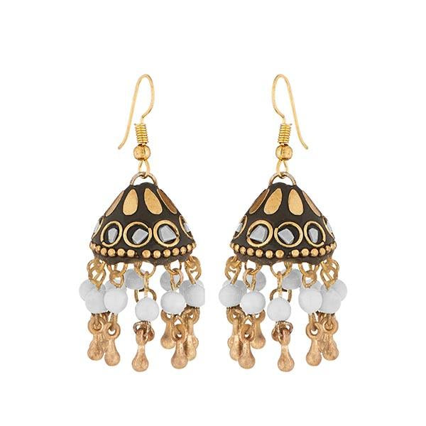 Kriaa White Beads Gold Plated Jhumki Earrings - 1308328F