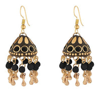 Kriaa Gold Plated Black Beads Jhumki Earrings - 1308328H