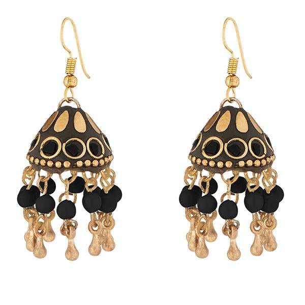Kriaa Gold Plated Black Beads Jhumki Earrings - 1308328H