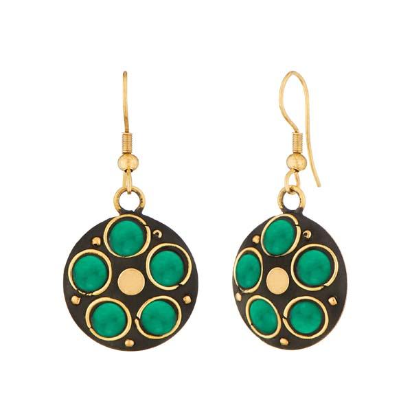 Jeweljunk Green Beads Gold Plated Dangler Earrings - 1308329C