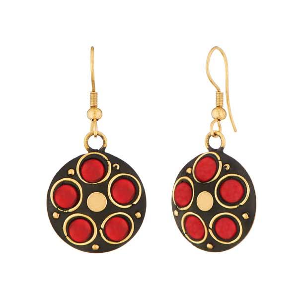 Jeweljunk Gold Plated Maroon Beads Dangler Earrings - 1308329D