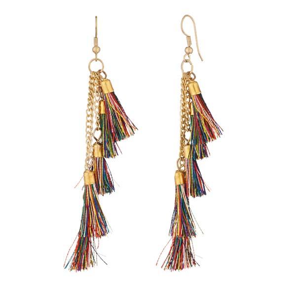 Jeweljunk Gold Plated Multicolor Thread Earrings - 1308332