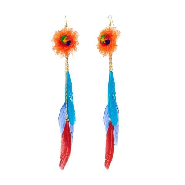 Jeweljunk Gold Plated Multicolor Feather Earrings - 1308334B