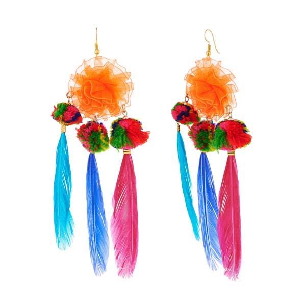 Jeweljunk Multicolor Gold Plated Thread Feather Earrings - 1308335B