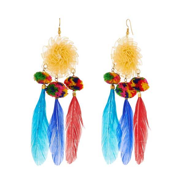 Jeweljunk Multicolor Gold Plated Thread Feather Earrings - 1308335D