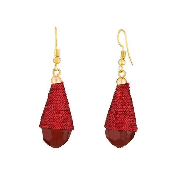 Tip Top Fashions Gold Plated Maroon Thread Earrings - 1308336